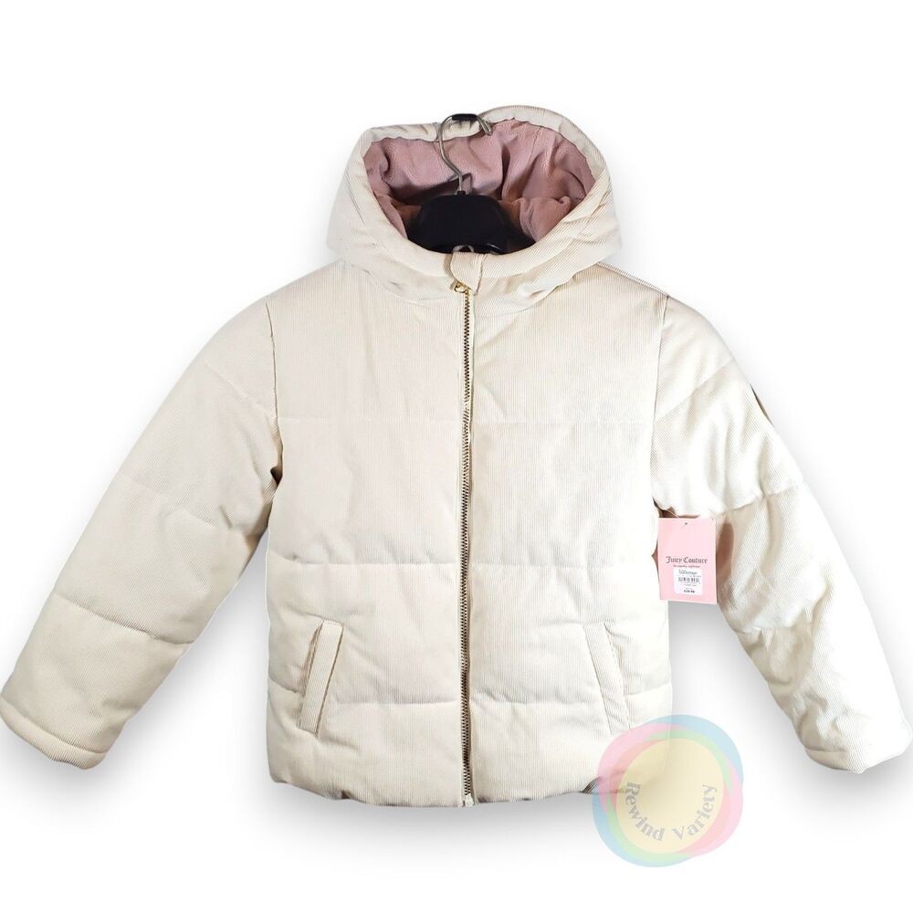 NWT Juicy Couture White Corduroy Puffer Jacket Girls 14